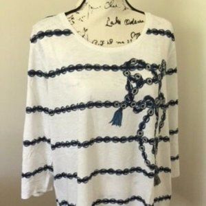 NWT $69.50 Zenergy Striped Embroidered Tee.Color: Alabaster. Size: 3(16/18 - XL)